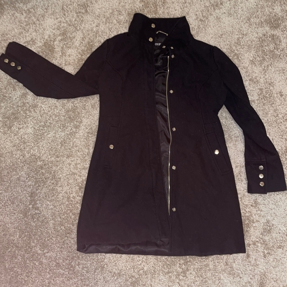 GUESS Black Zipper Button Down Trench Coat